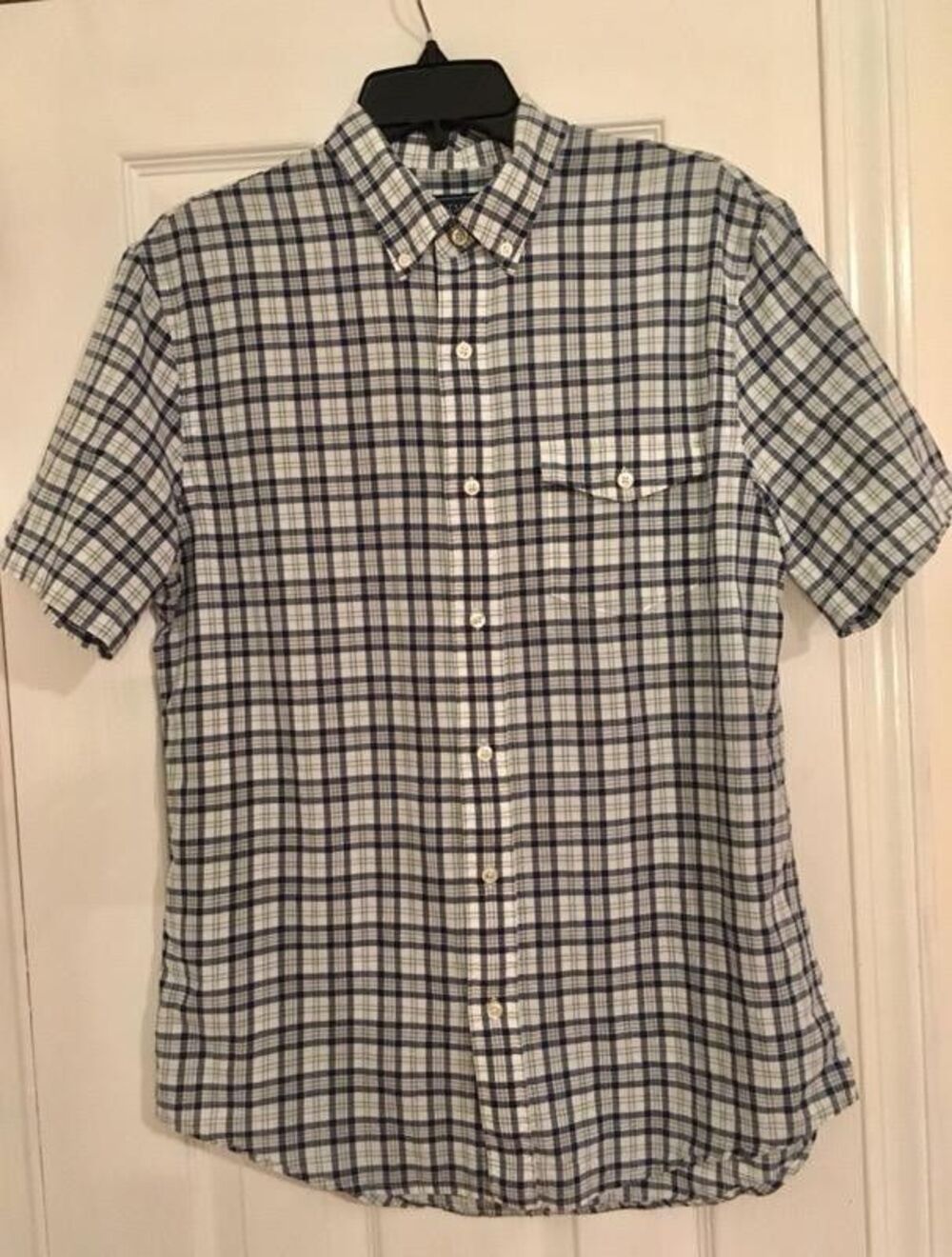 Mens Biltmore Button Down Shirt Short Sleeve Medium Blue Check Pattern
